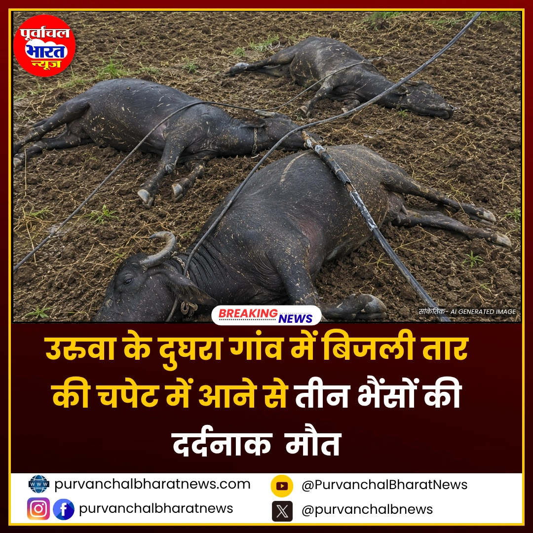 बिजली तार की चपेट में आने से 3 भैंसों की मौत